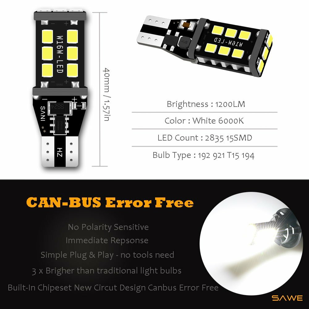 4 x Bright White Canbus LED Bulb For Car Backup Reverse Light 912 921 T15 W16W