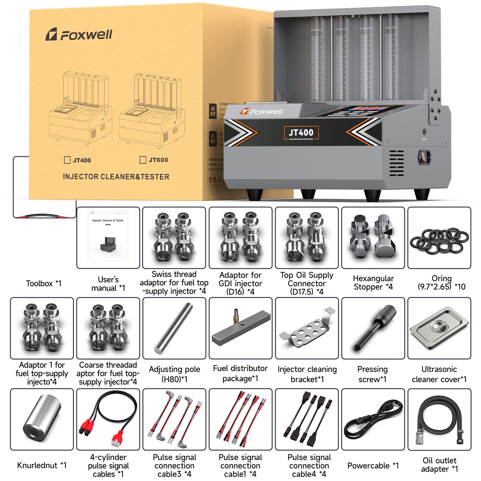 FOXWELL JT400 Car GDI TSI FSL Fuel Injector Cleaner Ultrasonic Cleaning Machine