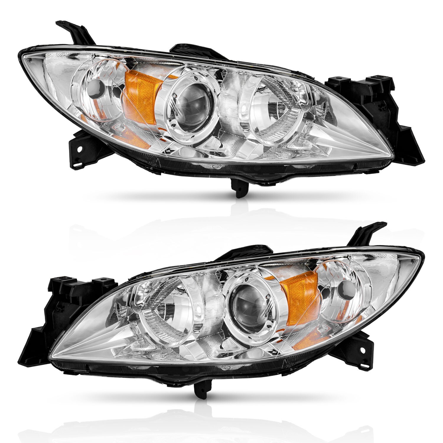WEELMOTO Pair Projector Headlights For 2004-2009 Mazda 3 Sedan 4-Door Chrome
