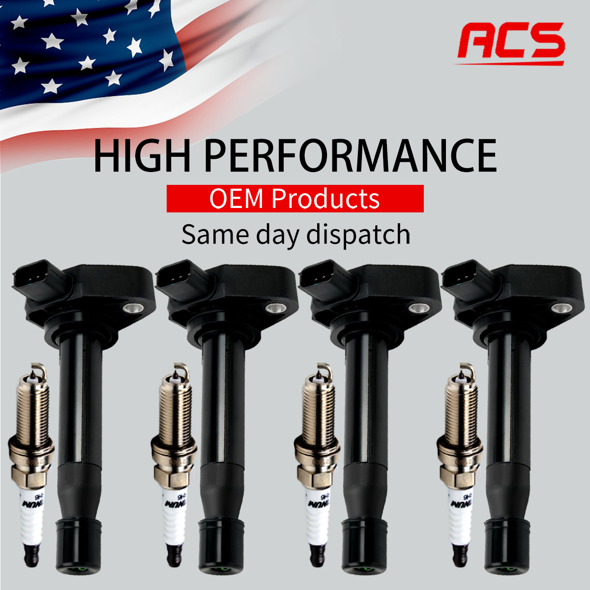 4X OEM Upgrade Ignition Coil + Iridium Spark Plugs For Honda Civic 1.7L l4 UF242
