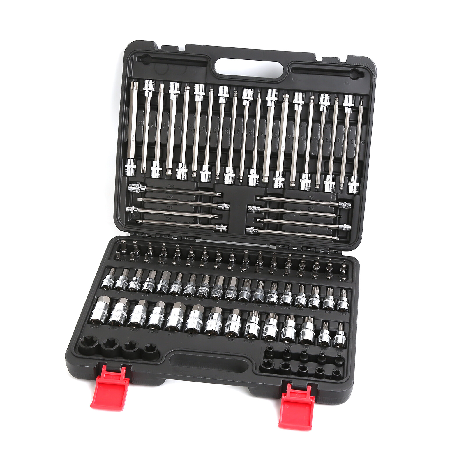 107pcs 1/4″ 3/8″ 1/2″ Drive Bit Socket Set, SAE & Metric Torx Hex Bit Tools Set