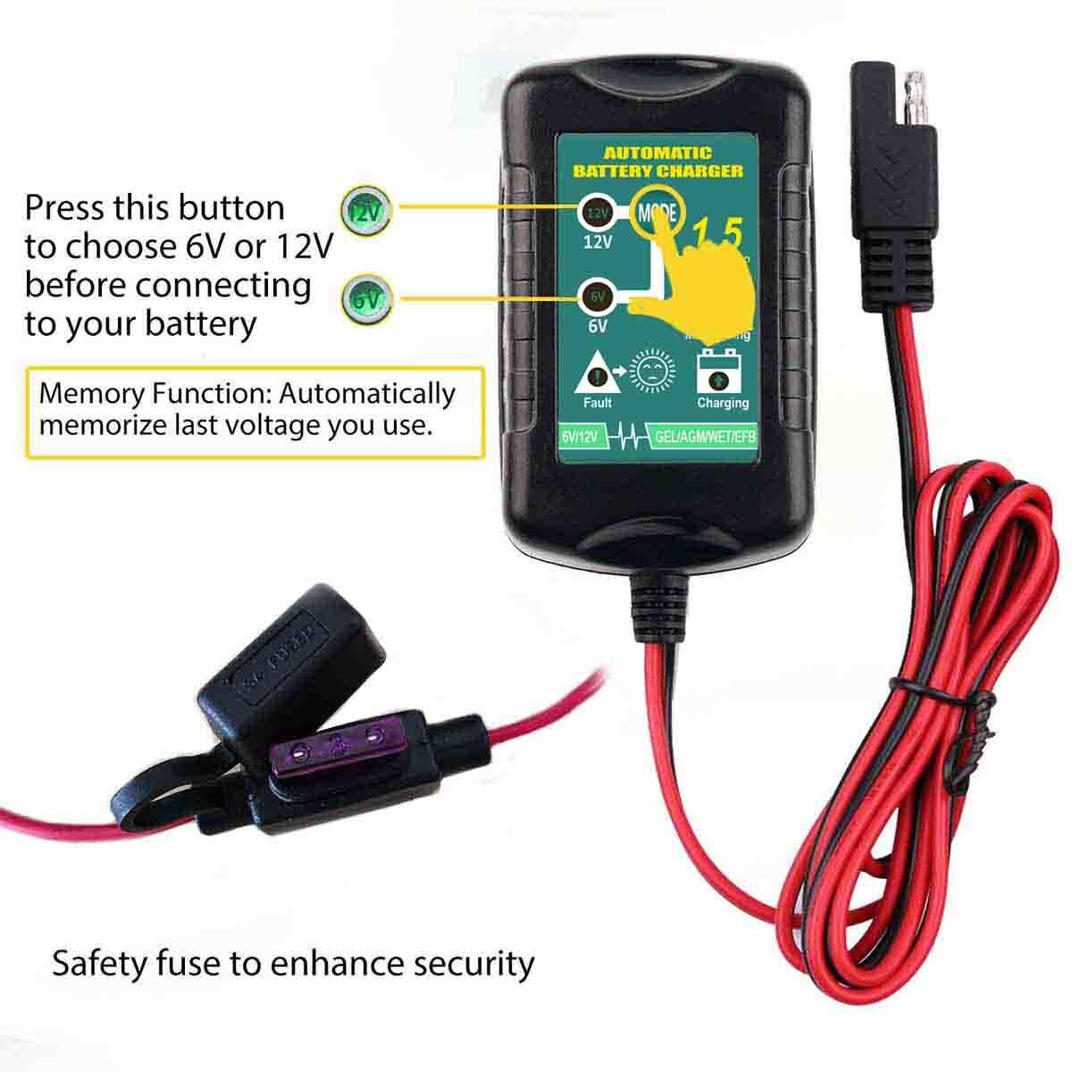 Battery Charger 12V 1.5 Amp For Interstate (SLA/AGM) Sealed Lead Acid Batteries