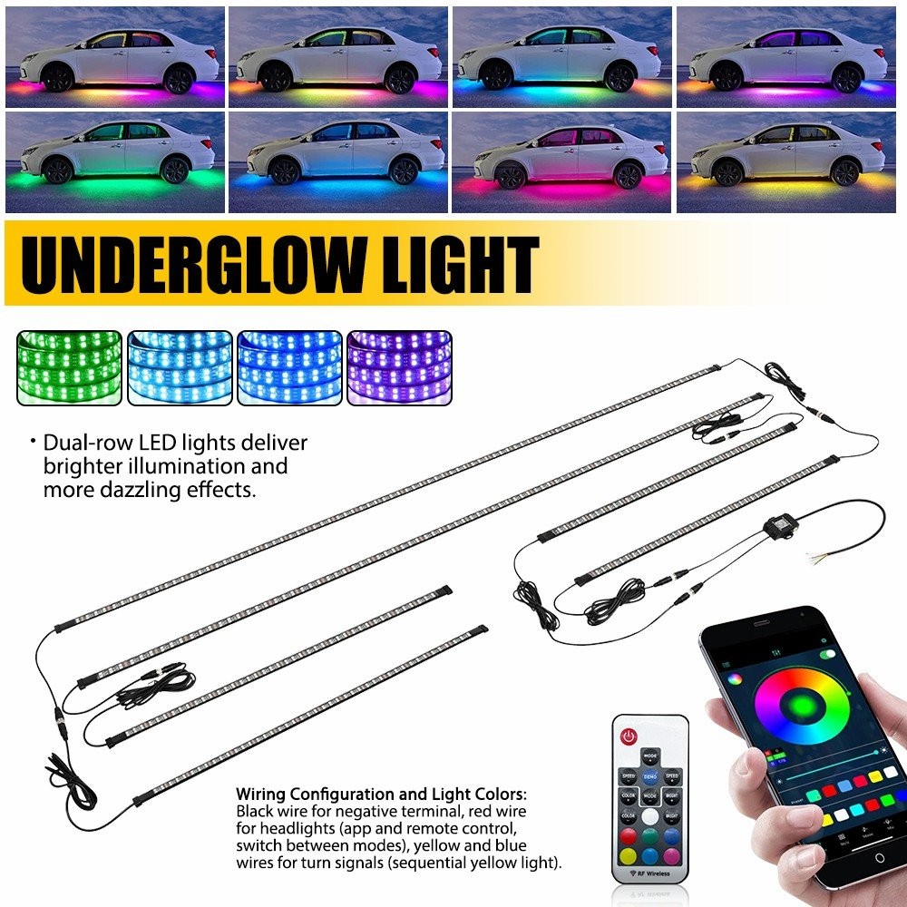 6-60 Double Row LED RGB Dream Lights Strips Neon Underglow Lamps APP Remote IP68