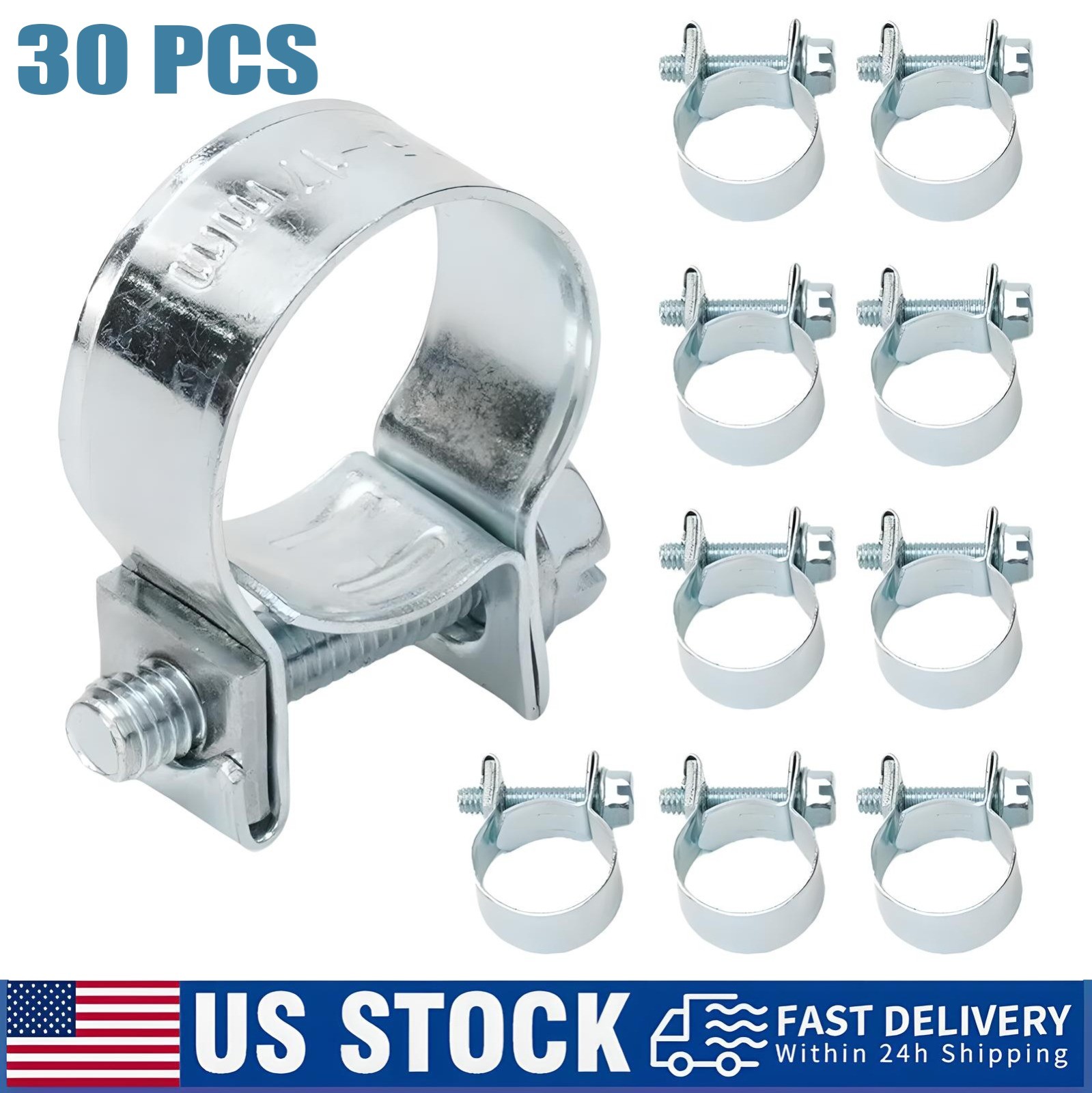 30Pcs 1/4″ 5/16″ 3/8″ Fuel Injection Gas Line Hose Clamps Clip Pipe Clamp Silver