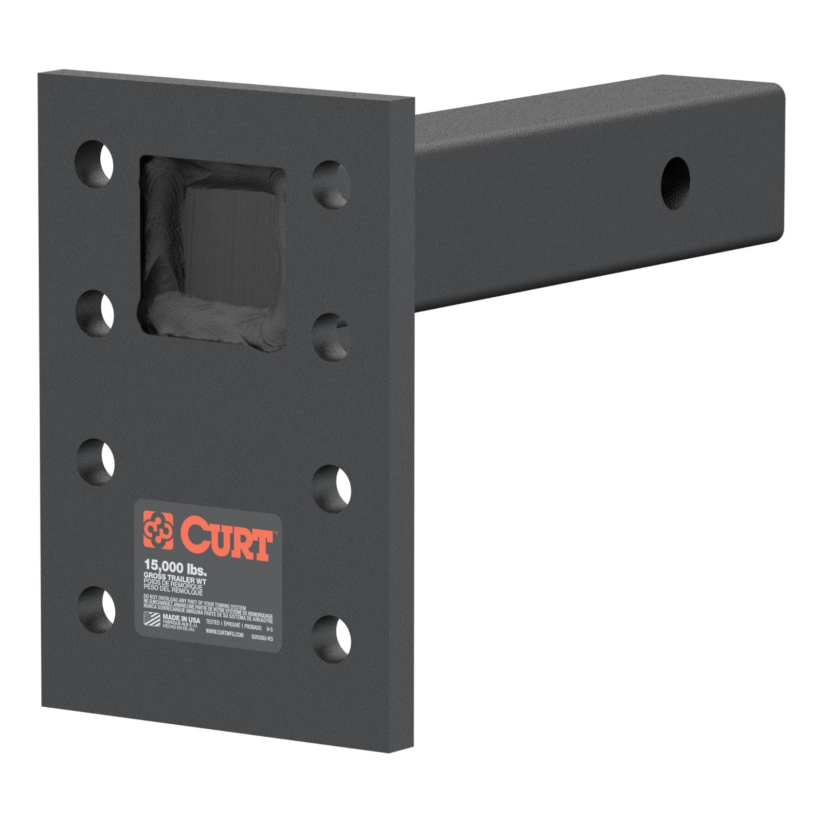 Adjustable Pintle Mount for 2″ Hitch Receiver, 15,000 lbs Capacity, 6.5″ Drop