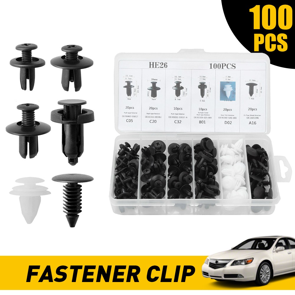 Parts Car Plastic Body Bumper Tool Retainer Fender Fastener Kit Trim 100Pc Clips