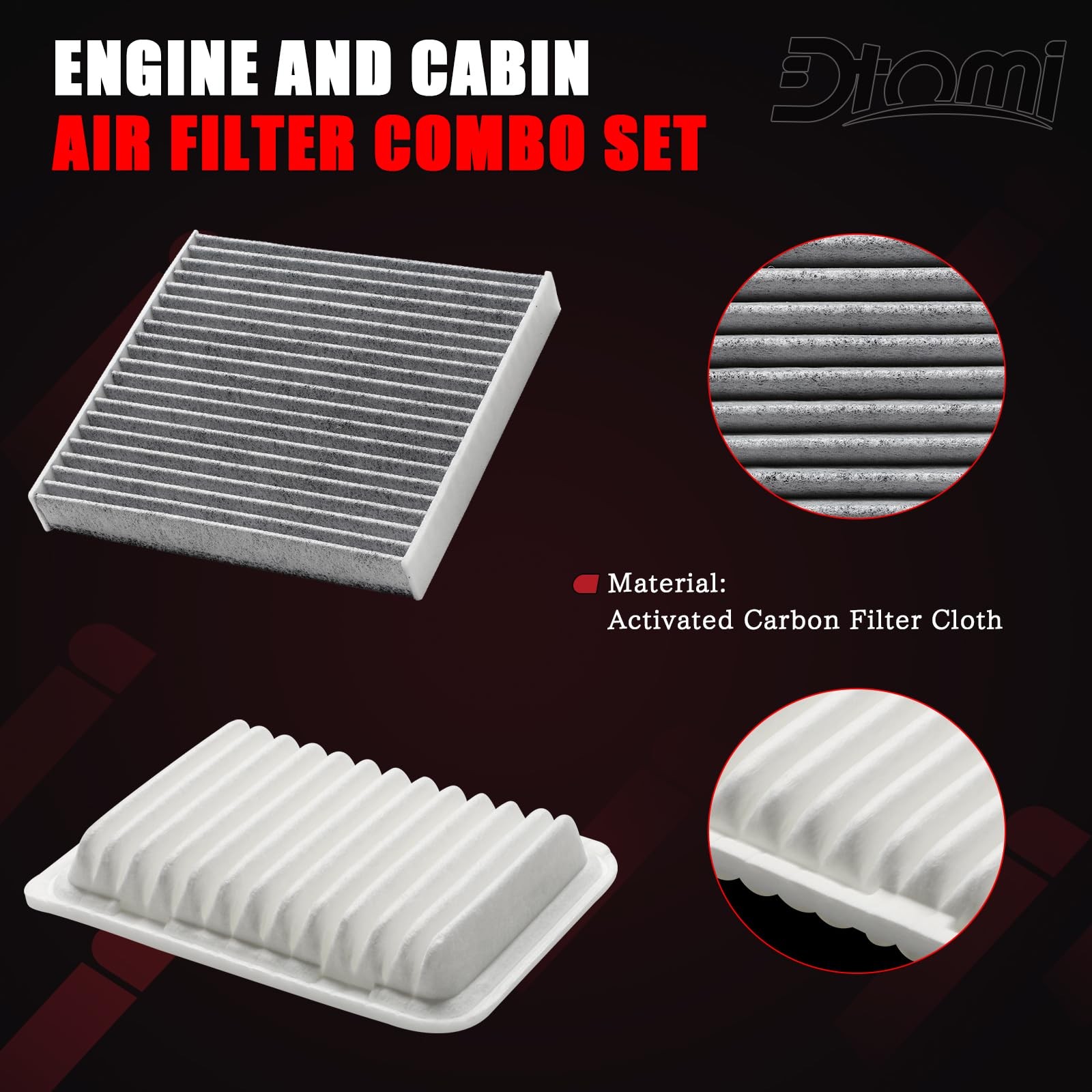Engine & CARBONIZED Cabin Air Filter For CAMRY VENZA 4cyl 07-17 A5649 C35667