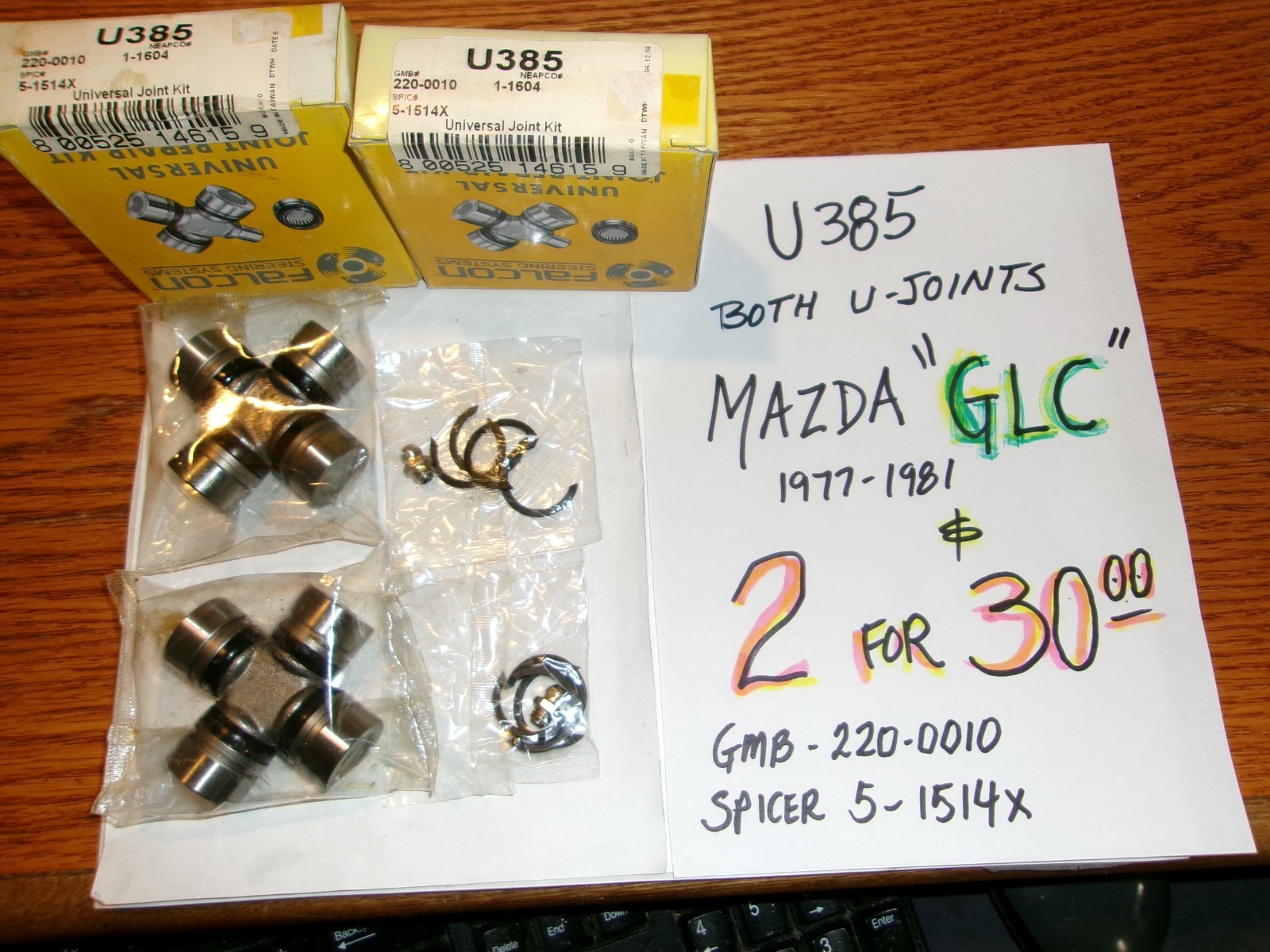 2 (TWO) FALCON U385 U-JOINTS = $30.00 = $15.00 EACH=FREE SHIPPING FOR MAZDA GLC