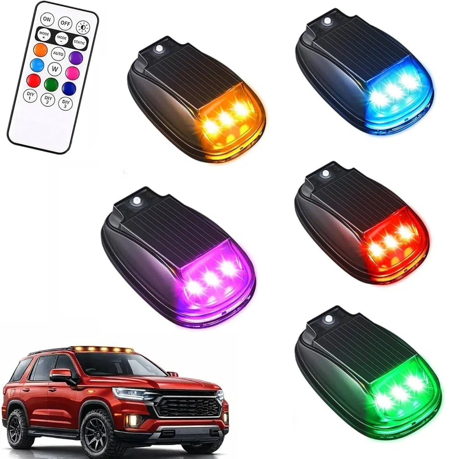 5PCS Solar Powered Cab Light LED Wireless Cab Roof Lights Amber For Pickup Truck