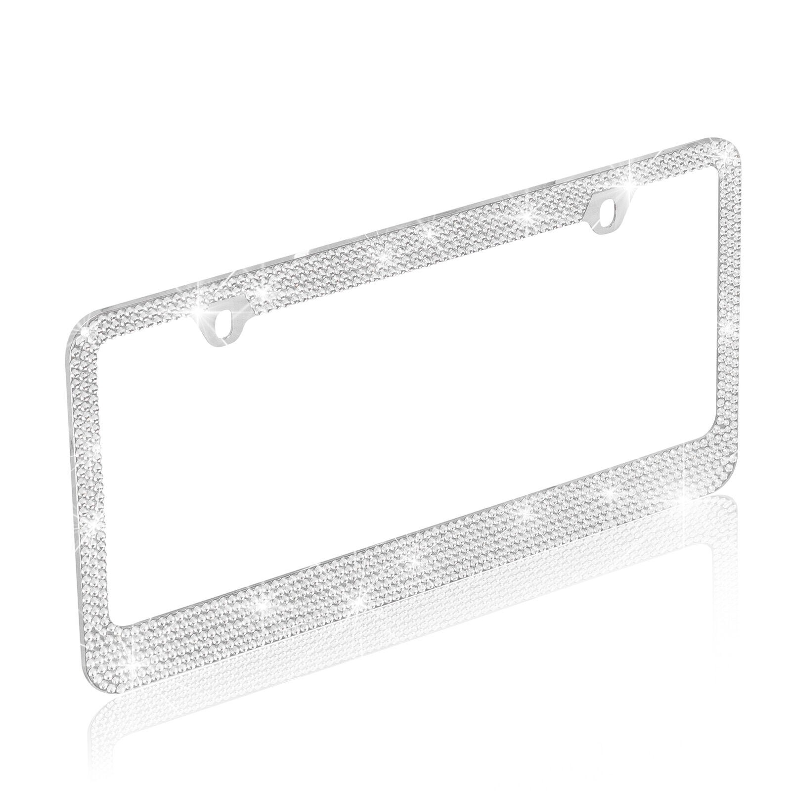 Heavy Duty Rust-Proof Silver Crystal Rhinestone Bling License Plate Frame
