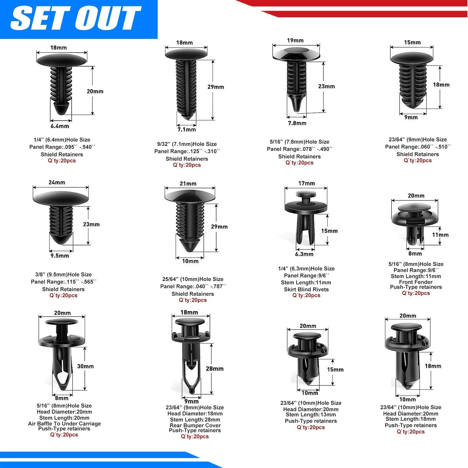 240pcs Auto Car Bumper Retainer Clips Kit Fastener Remover Push Pin Rivet.