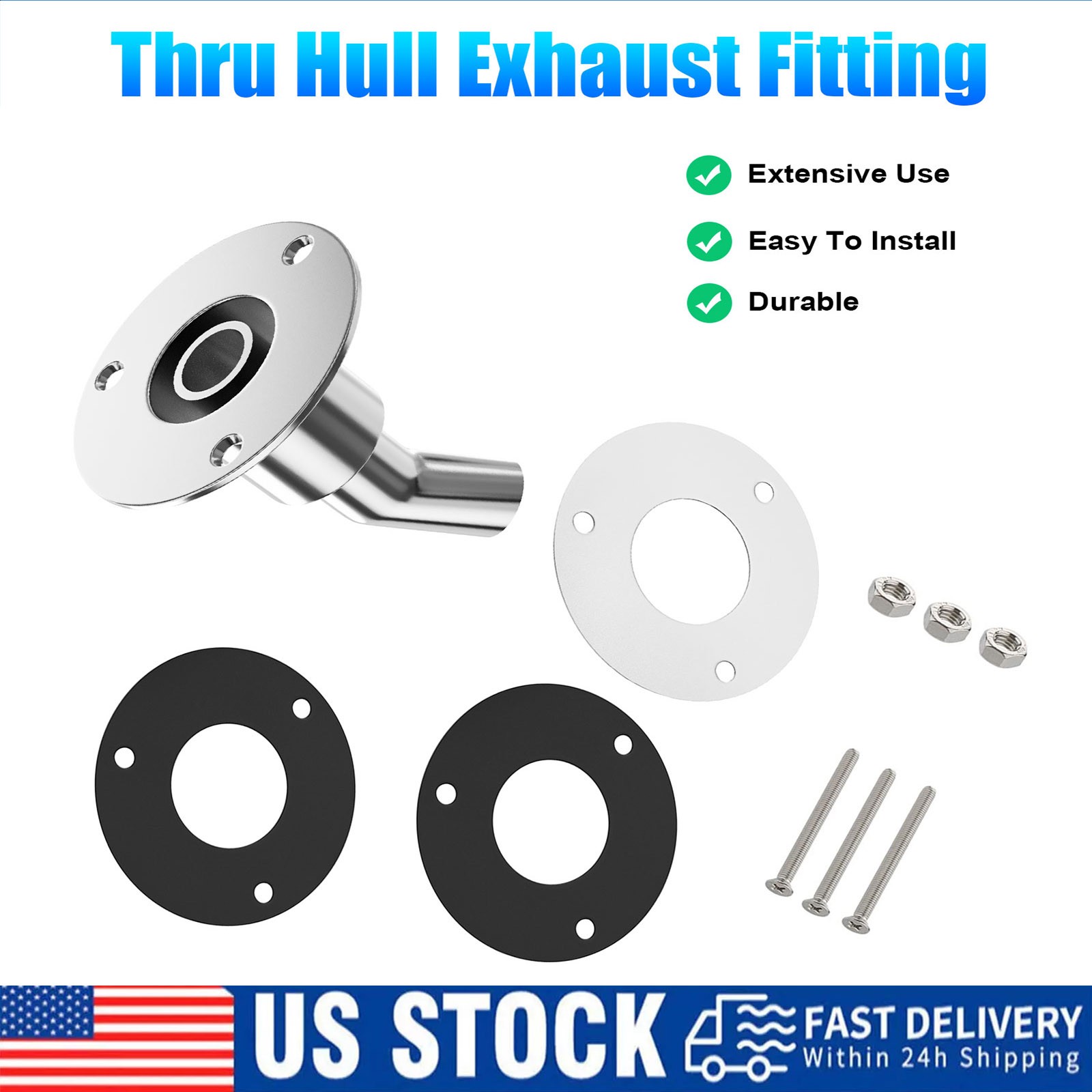 Stainless steel thru hull / exhaust skin fitting 24mm sim to Webasto Eberspacher