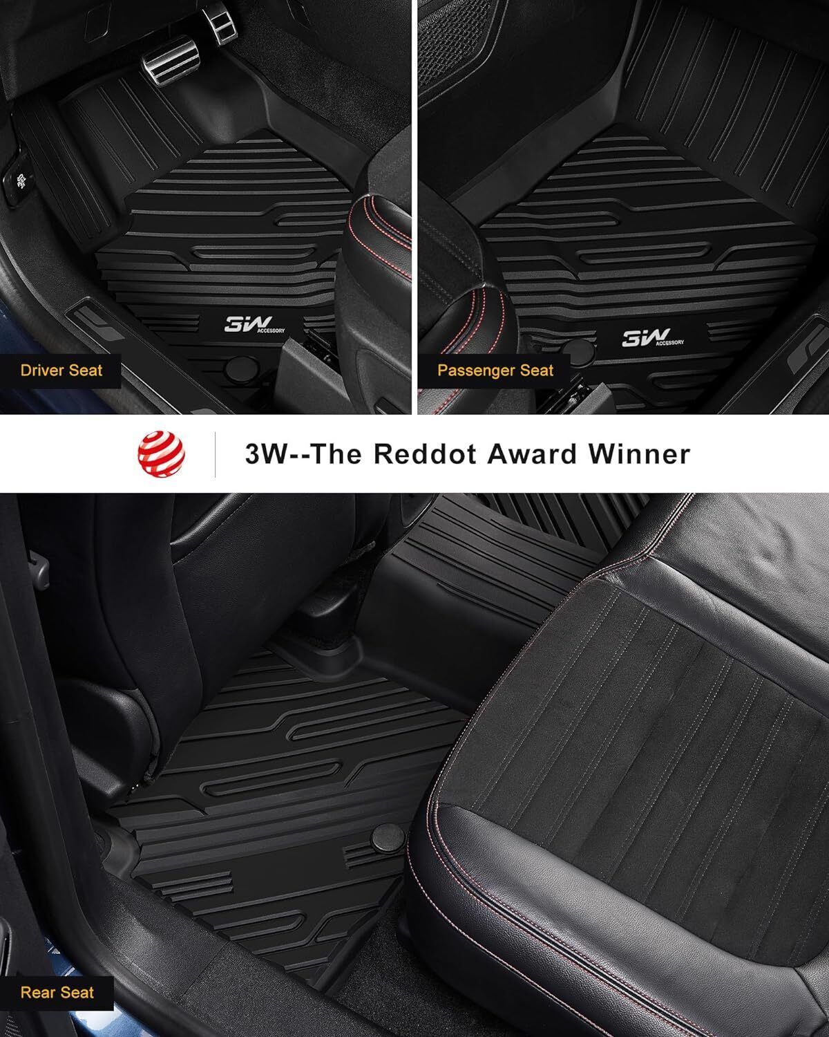 3W Floor Mats For Ford Bronco Sport 2021 2022 2023 2024 All Weather TPE Liner