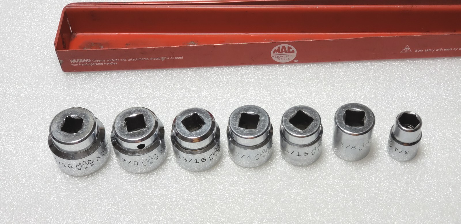 7 Pc. MAC Tools Shallow Socket Set 3/8 Drive 6PT with Tray SAE 7/16-15/16”