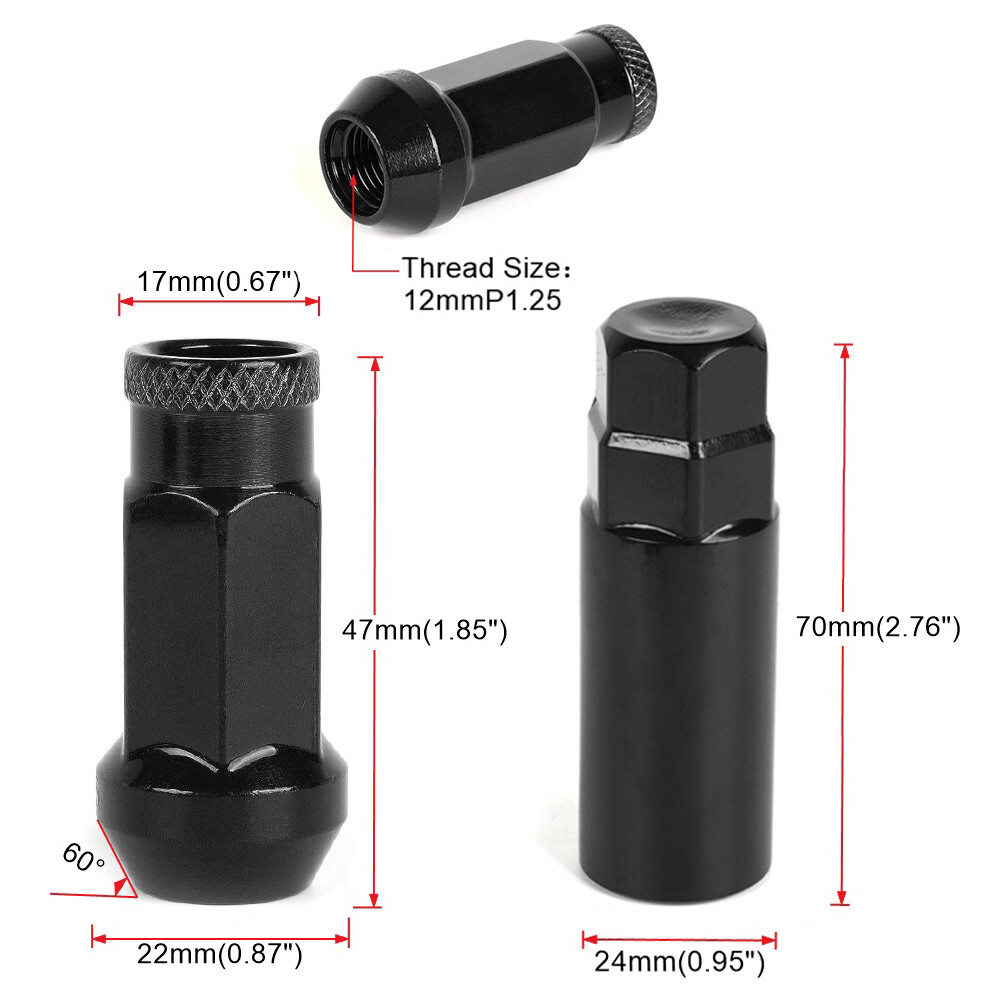 Cap Spiked Racing Wheel Lug Nuts 20PCS M12 x 1.5mm M12 x 1.25mm 54mm Arrow Style