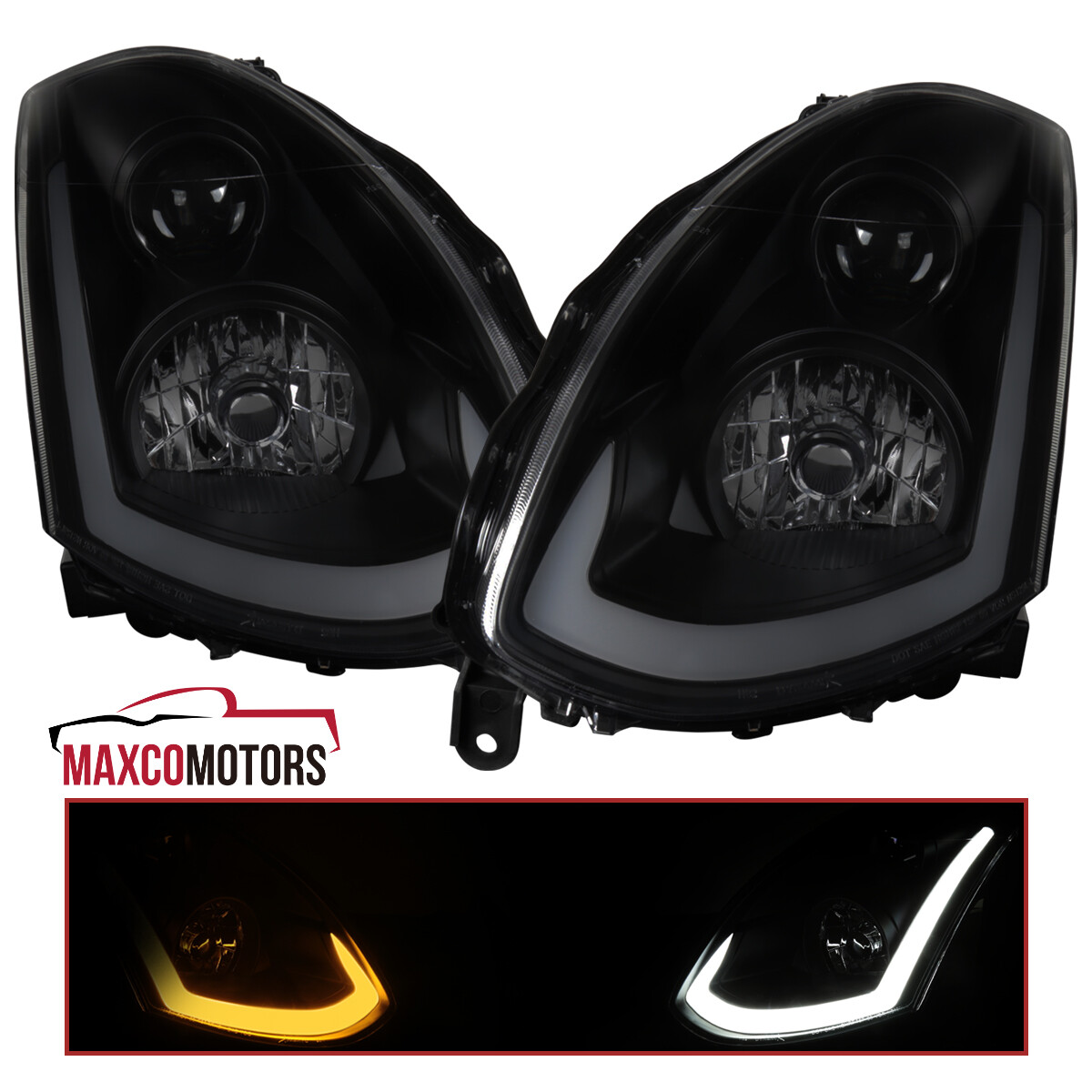 Black Smoke Projector Headlights Fits 2003-2007 Infiniti G35 Coupe HID LED Strip