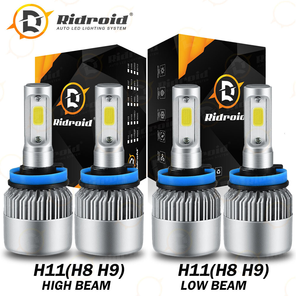 4PCS 4 Sides H11 LED Headlight High Low Beam Bulbs 240W 24000LM 6000K White