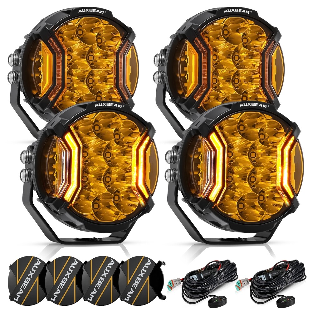 4Pcs AUXBEAM 5 Inch 172W LED Side Shooter Amber/White Pod Lights w/ Amber DRL