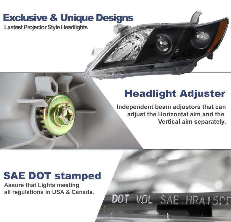 For 07 08 09 Toyota Camry CE LE SE XLE Projector Headlights Headlamps Lamp Black