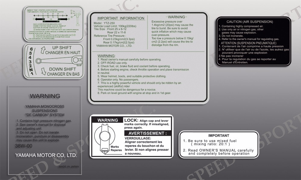 YAMAHA 1985 TRIZ TRI-Z 250 WARNING DECALS GRAPHICS SET (see image)