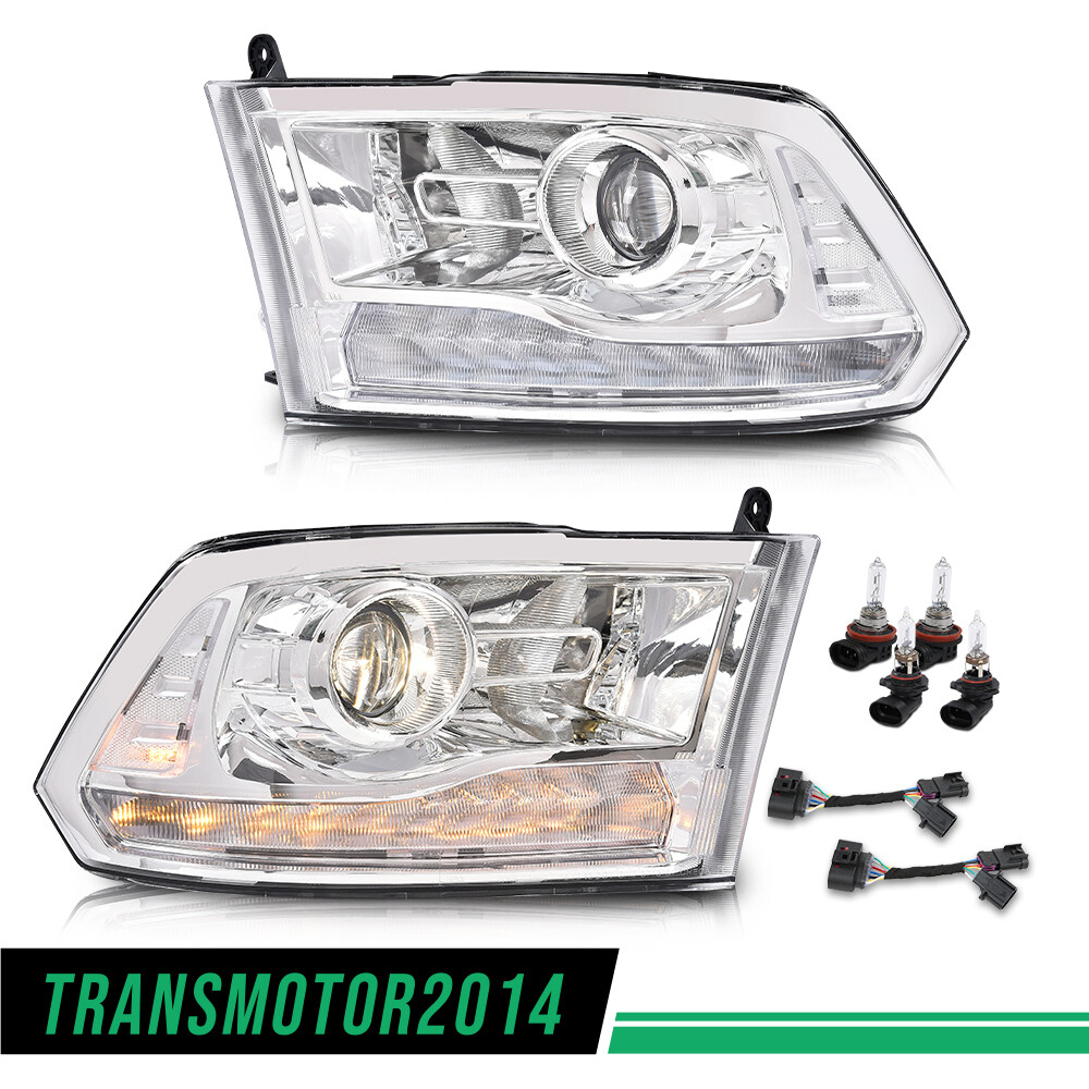 LED DRL Projector Headlights W/ Harness Fit For 09-18 Ram 1500 2500 3500 Chrome