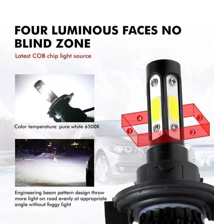 For 2X H13 9008 LED Headlight Bulbs 20000 Lumen Super Bright 6000K White
