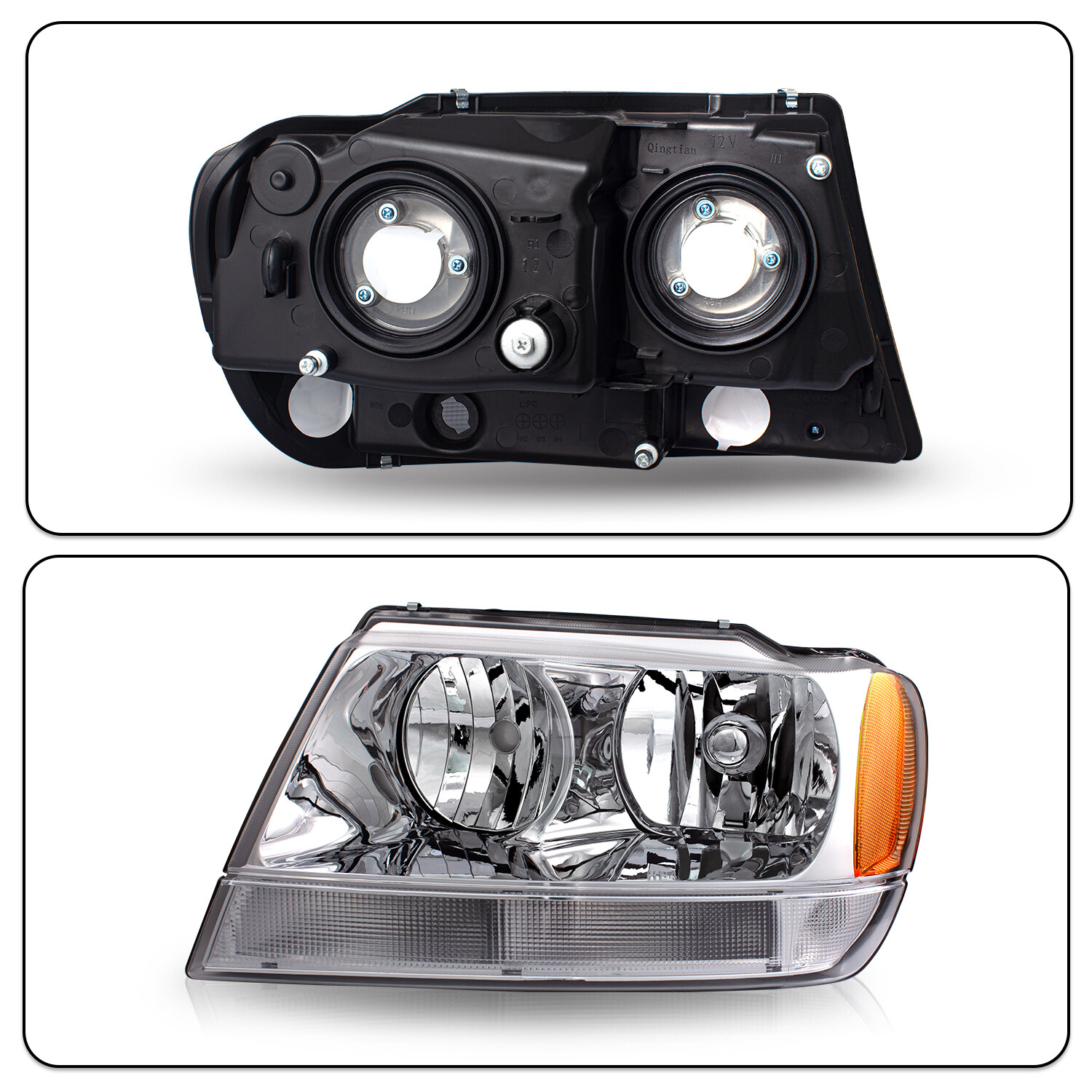For 1999-2004 Jeep Grand Cherokee Chrome Headlights Amber Corner Headlamps Pair