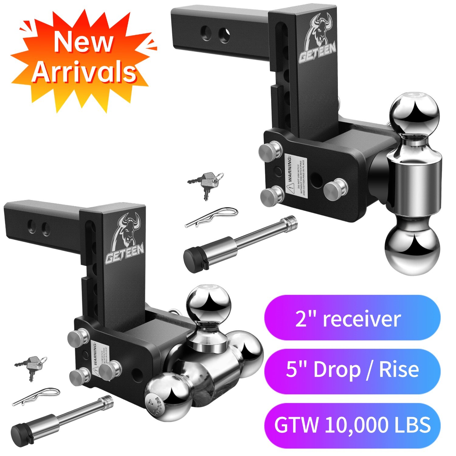 Tow & Stow Adjustable Trailer Hitch Fits 2″ Receiver 5″ Drop Hitch 10,000 GTW