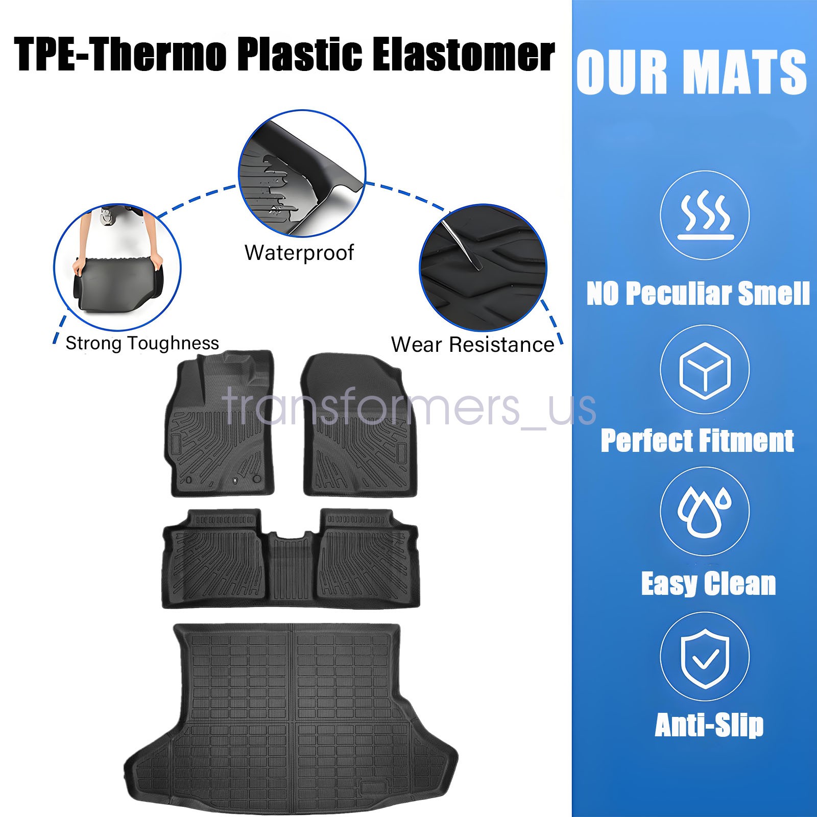 3D TPE Floor Mats / Trunk Cargo Liner All Weather Fits 2010-2015 Toyota Prius