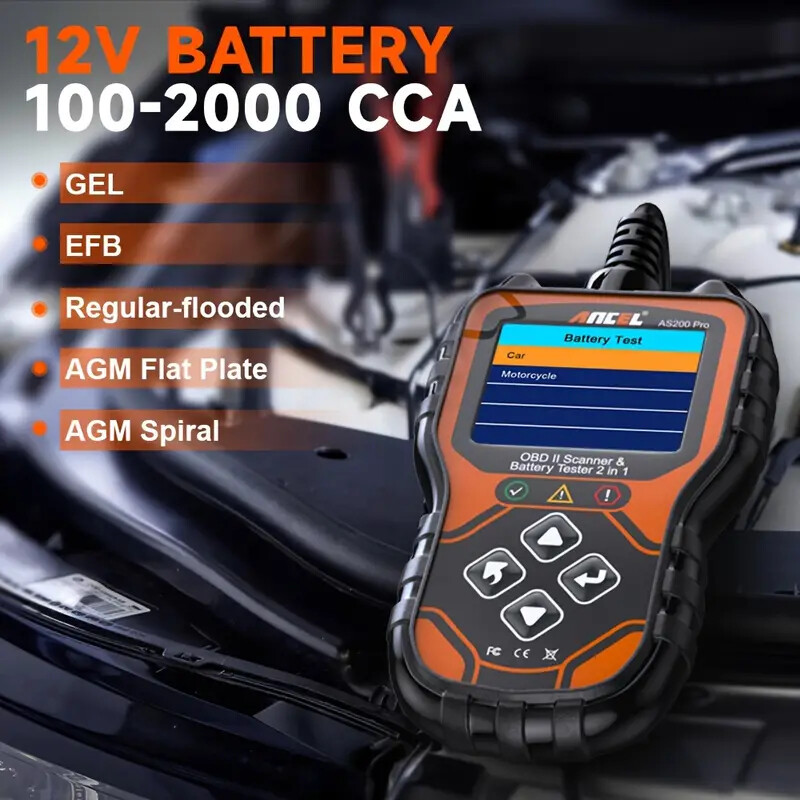 ANCEL AS200 Pro 6V 12V Battery Charging Cranking Tester OBD2 Engine Scan Tool