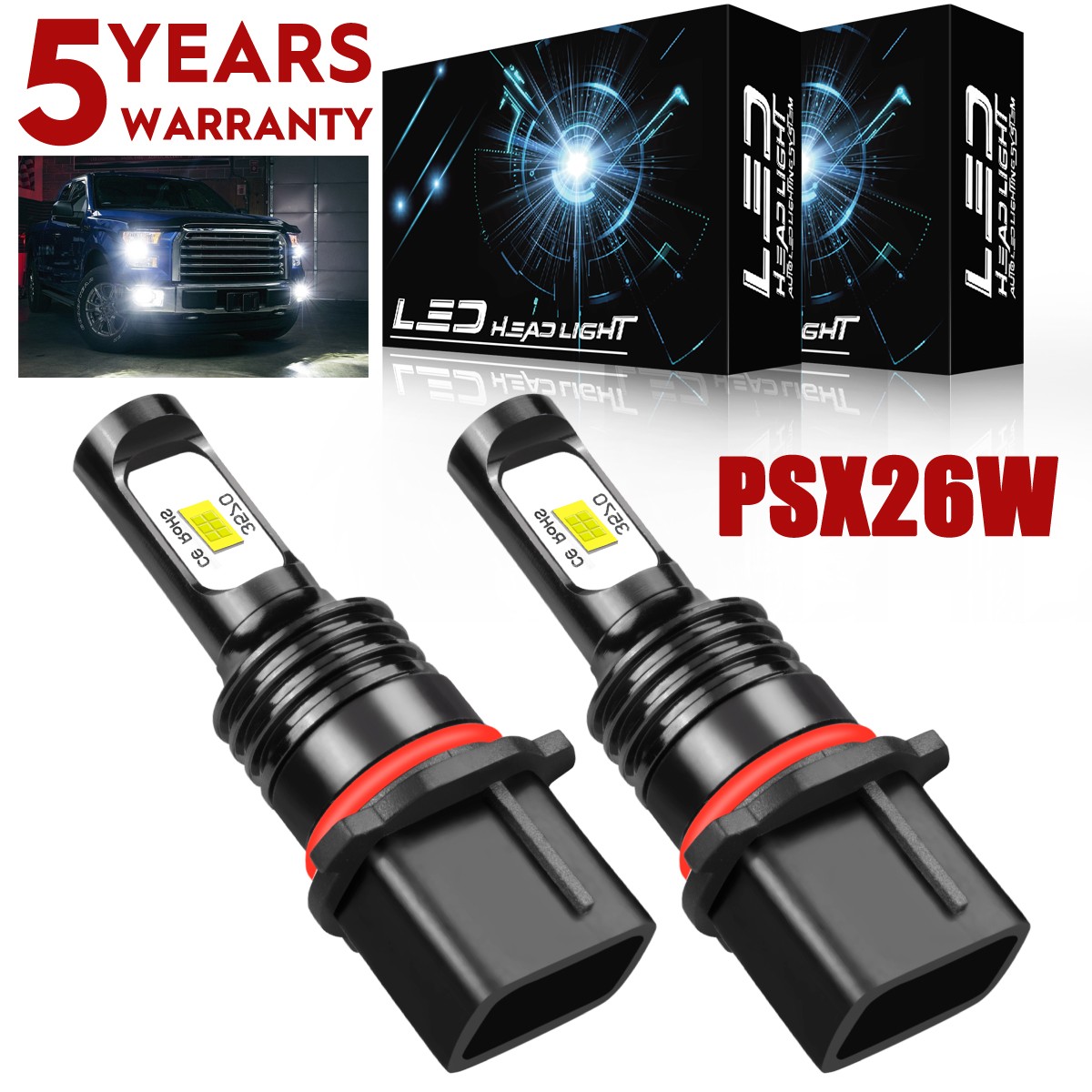 2x 12278 PSX26W LED Fog Light Bulbs 6000K White For GMC Yukon 2015-2019 Yukon XL