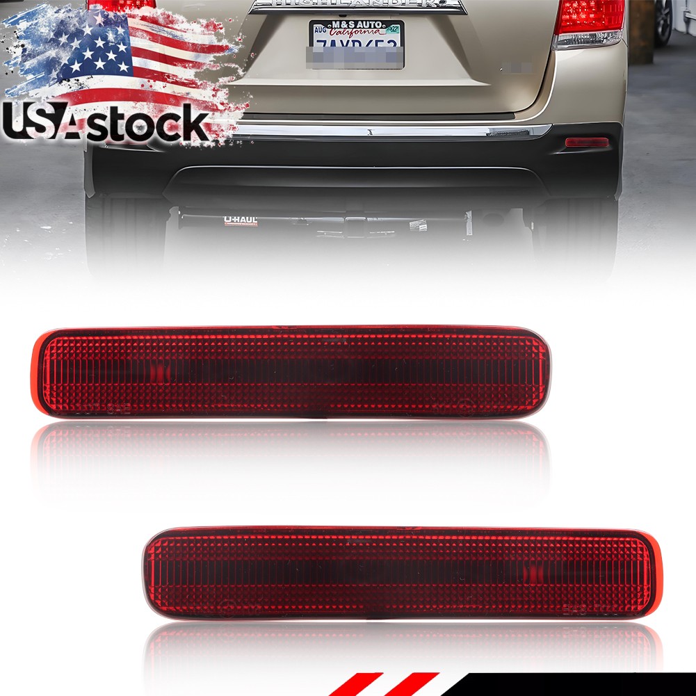 2X Red Lens Rear Bumper Reflector Lights For 2011 2012 2013 Toyota Highlander