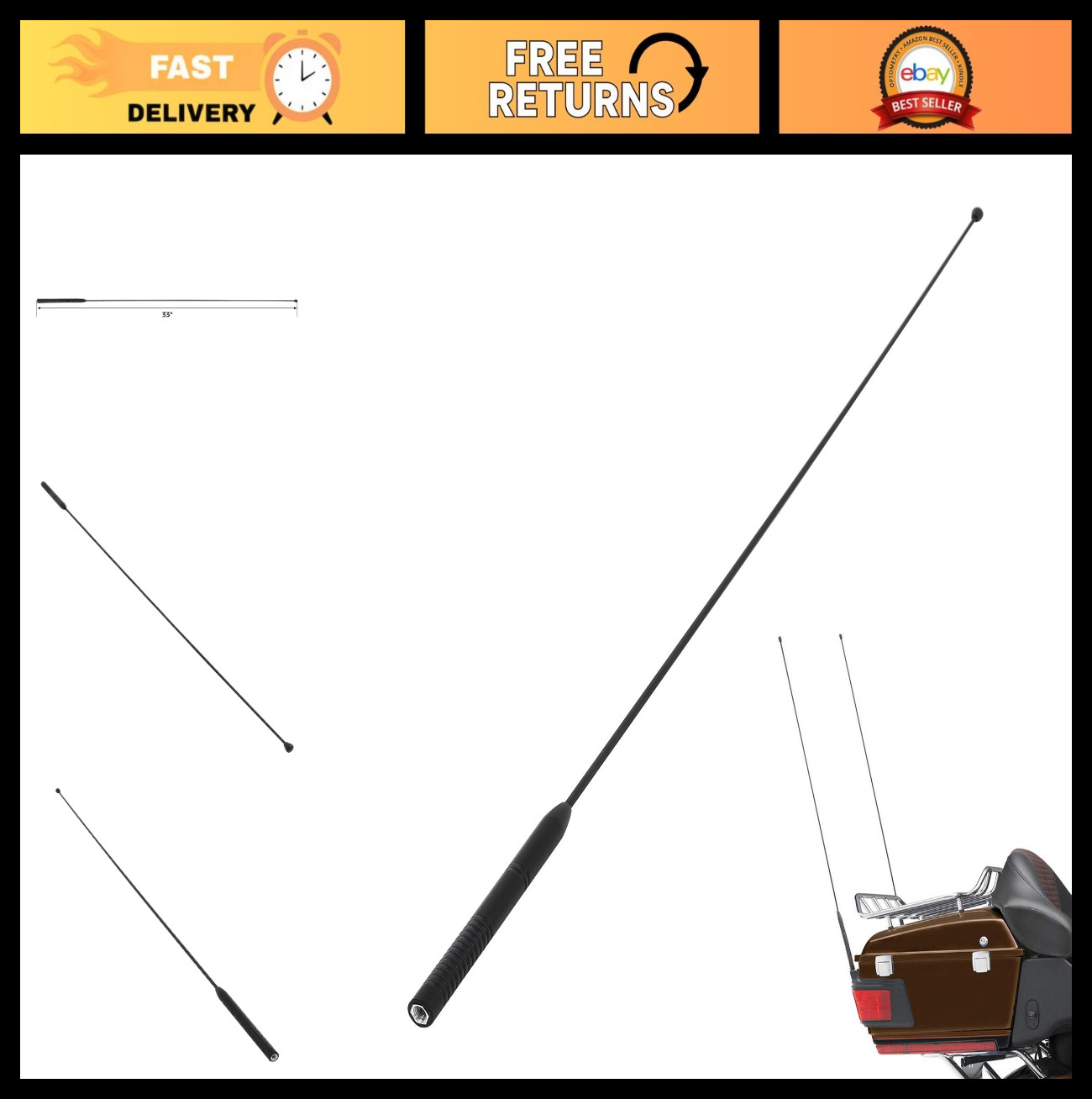 33″ AM FM Motorcycle Antenna for Harley Tri Glide, Road Glide, Electra Glide 198