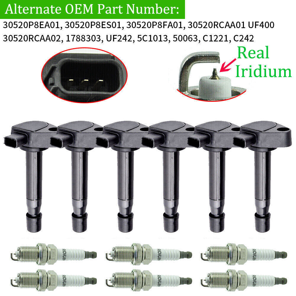 6X Ignition Coils + 6X Spark Plugs Set for 1999-2007 Honda Odyssey 3.5L UF242