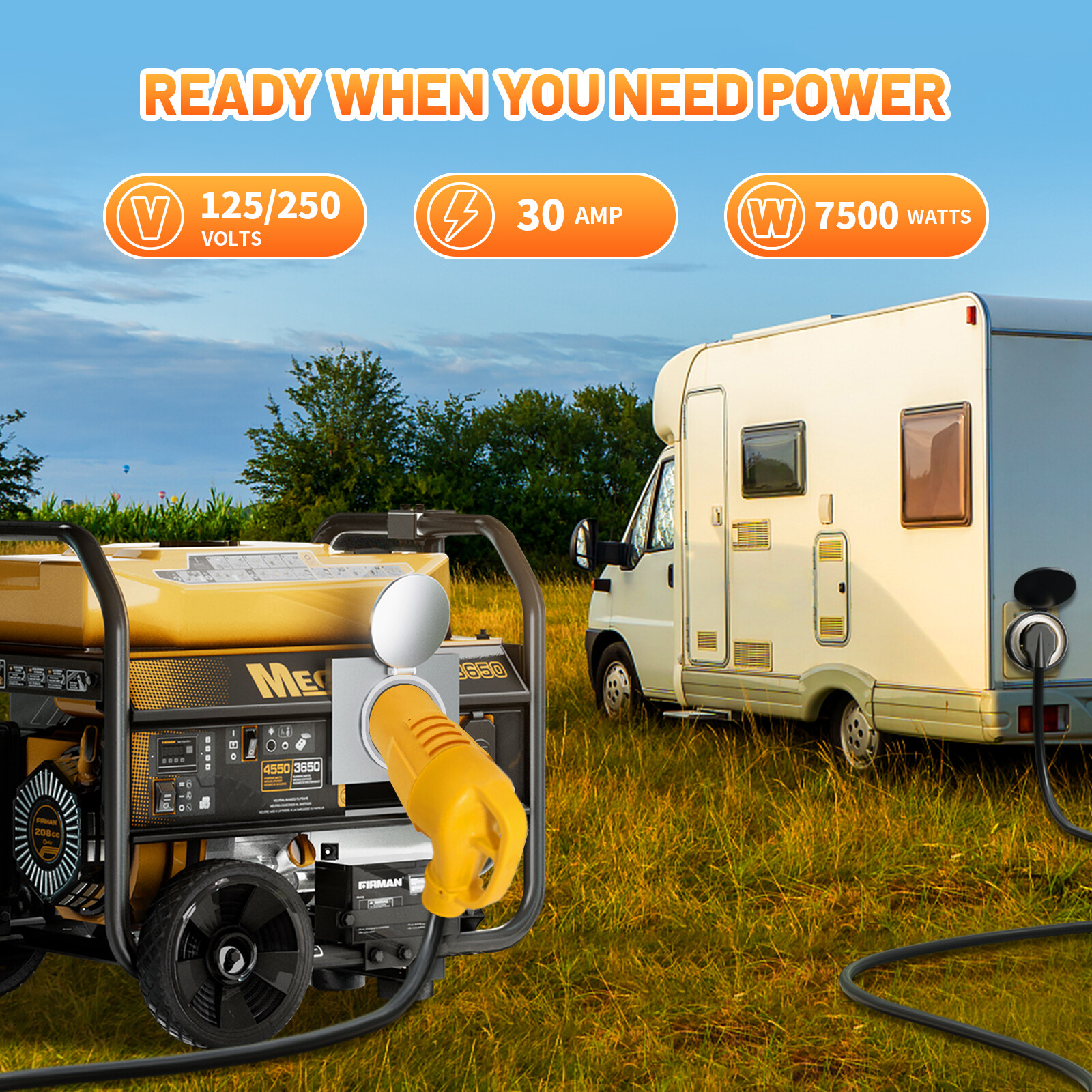 RV Trailer Generator Adapter 30 AMP 4-Prong L14-30P to TT-30R Plug Twist Lock