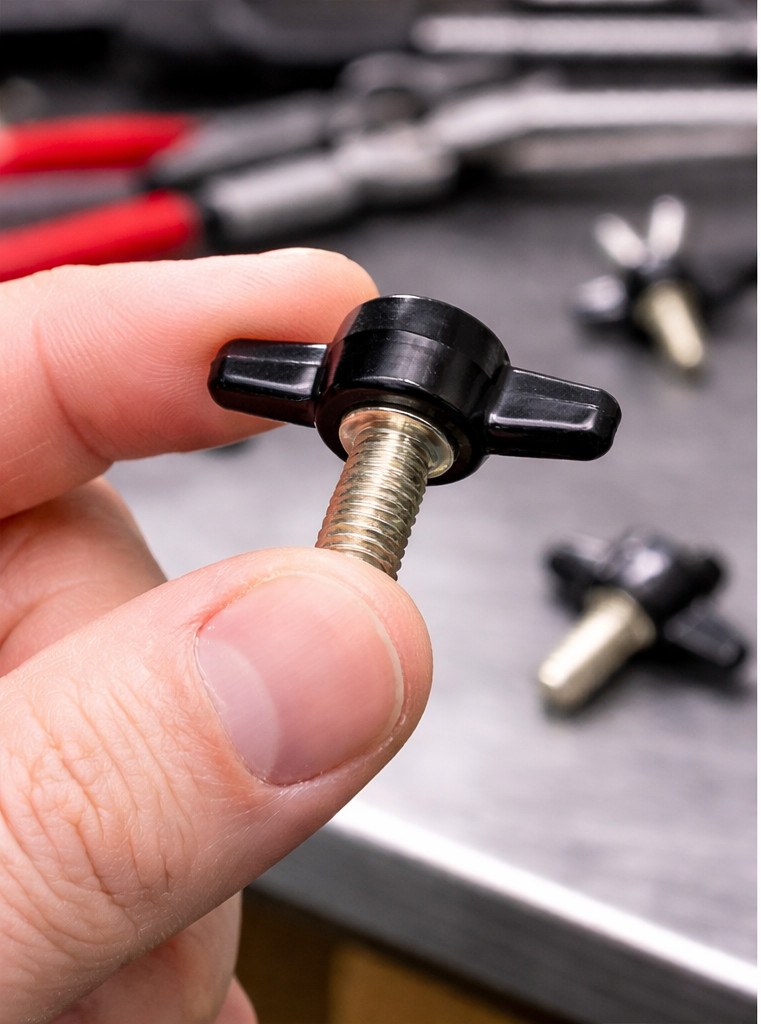 1/4″- 28 Fine x 3/4″ Thumb Screws Tee Wing Delrin Head SS USA 4 per package