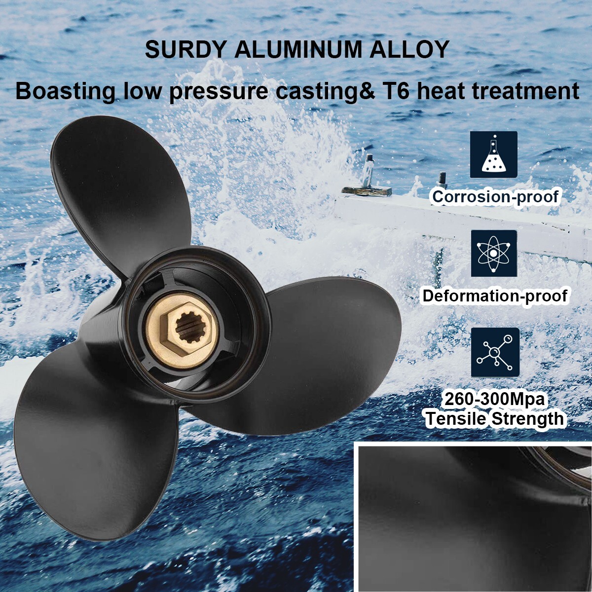 10 3/8×13 Mercury Boat prop 10 Spline 48-19640A40 Fit Mercury 9.9-25 HP,RH