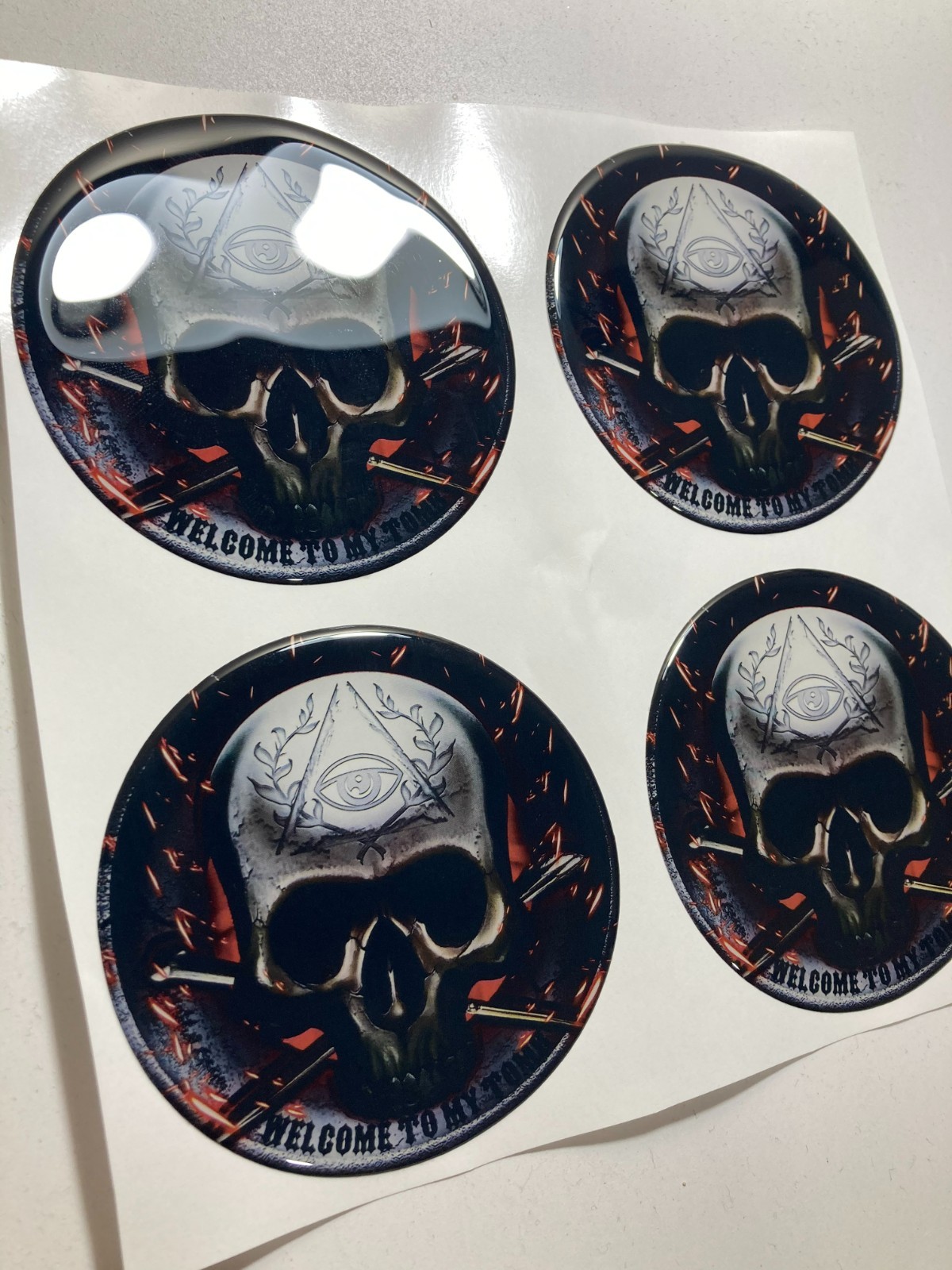 Skull Wheel Cap Stickers – Set 4pcs 3D Domed Resin Center Cap Emblem Decals