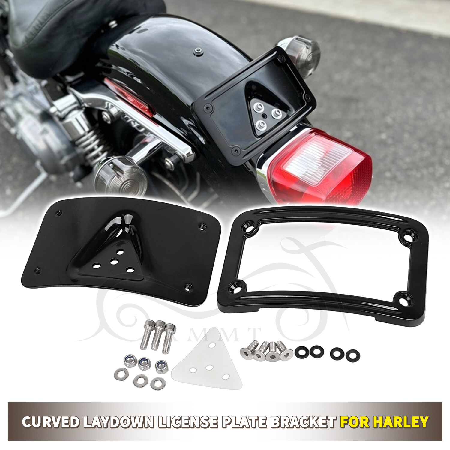 CNC Aluminum Curved Laydown License Plate Bracket For Harley Low Rider Sportster