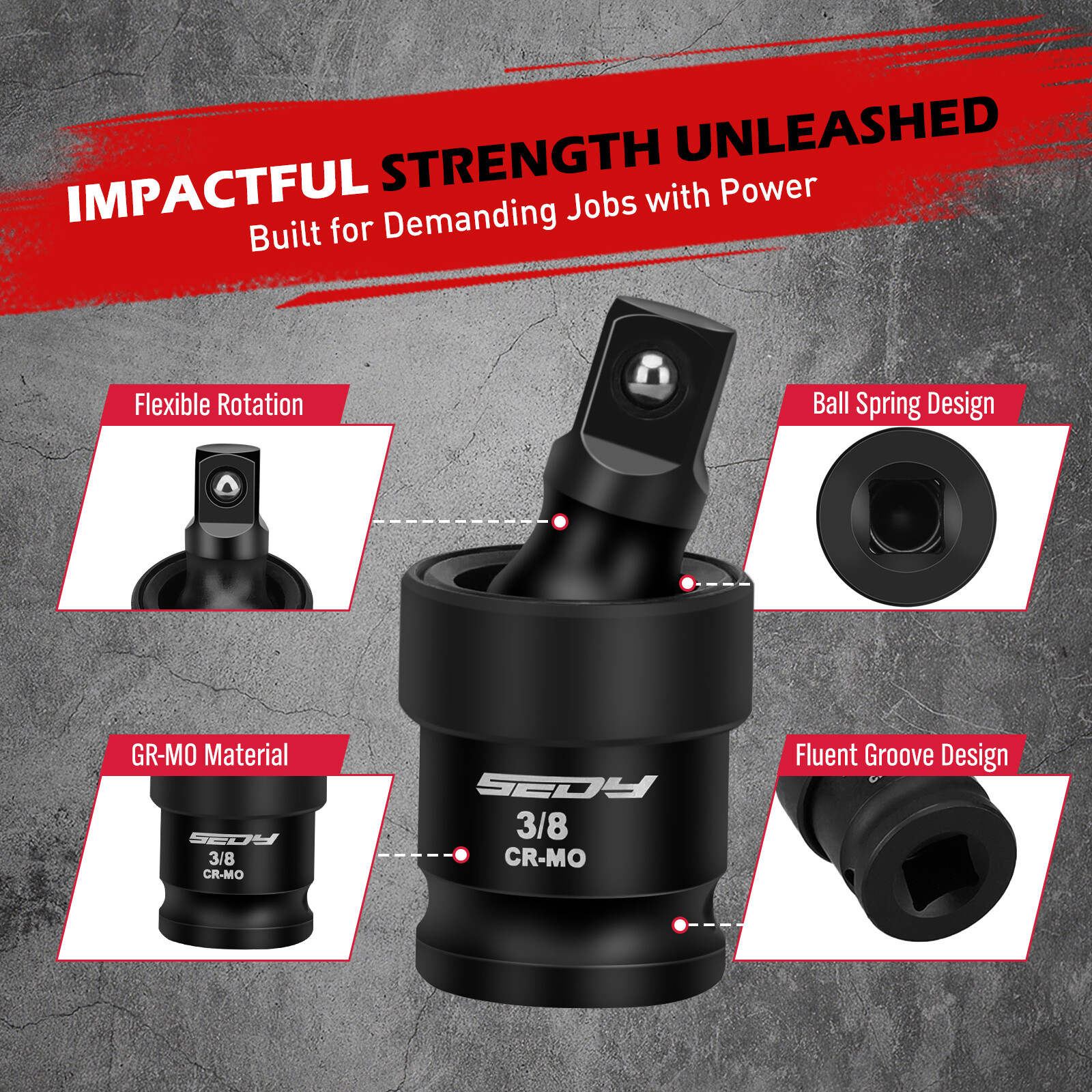 HORUSDY Premium Impact Universal Joint Socket Swivel set 3Pc Ball 1/2″ 3/8″ 1/2″