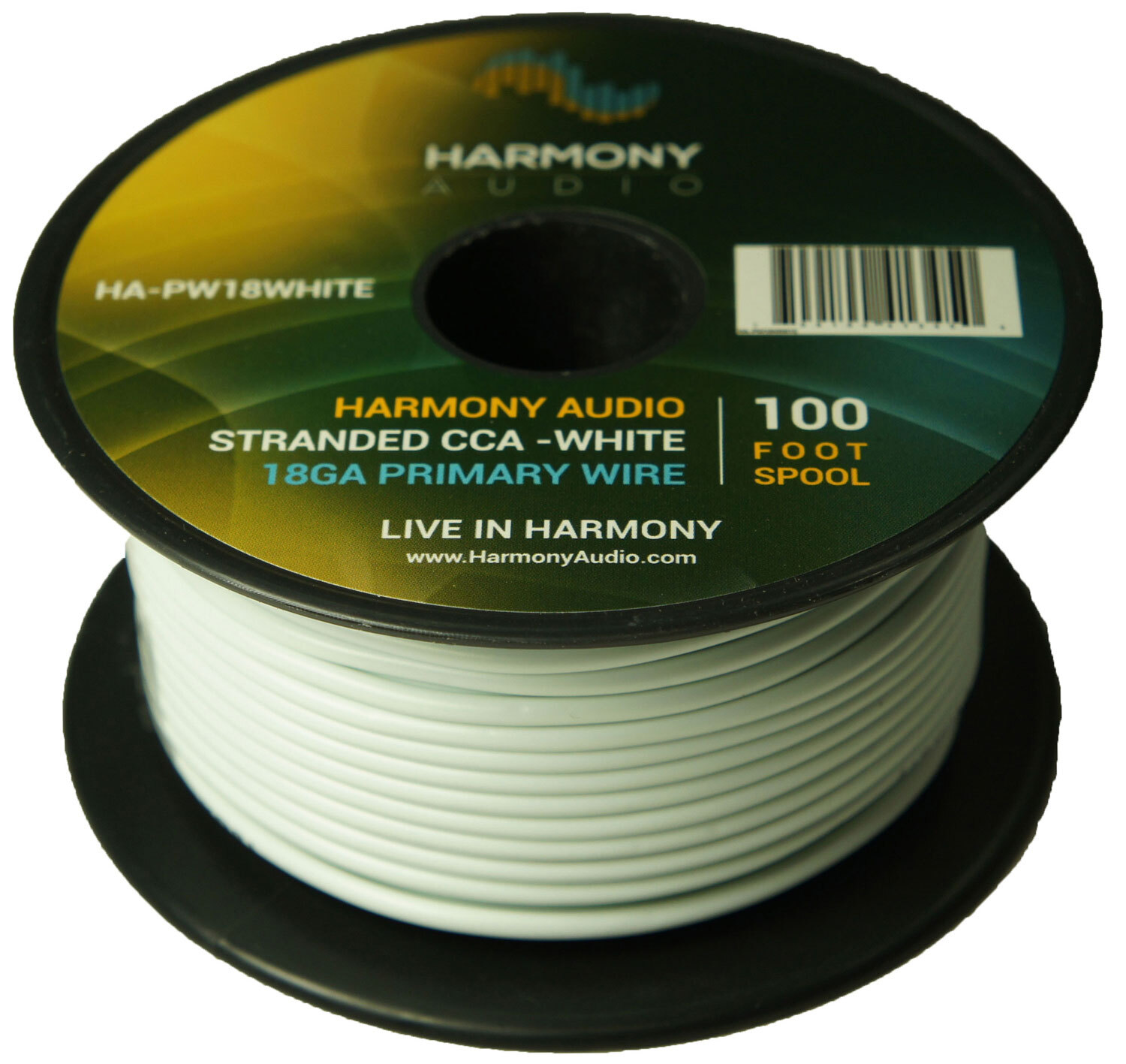 Harmony Car Primary 18 Gauge Power or Ground Wire 100 Feet Spool White Cable New