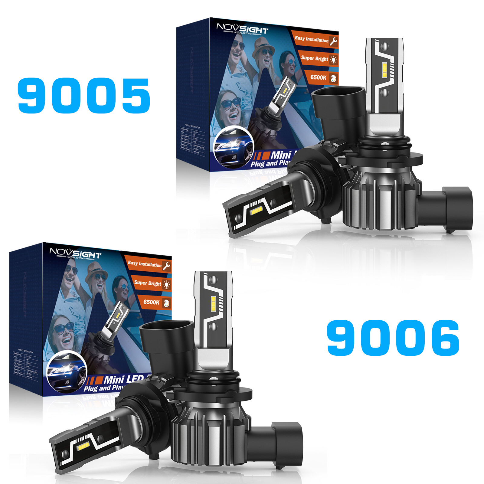 4X NOVSIGHT 9005/HB3+9006/HB4 LED Headlight Bulbs High Low Beam 6500K Plug&Play