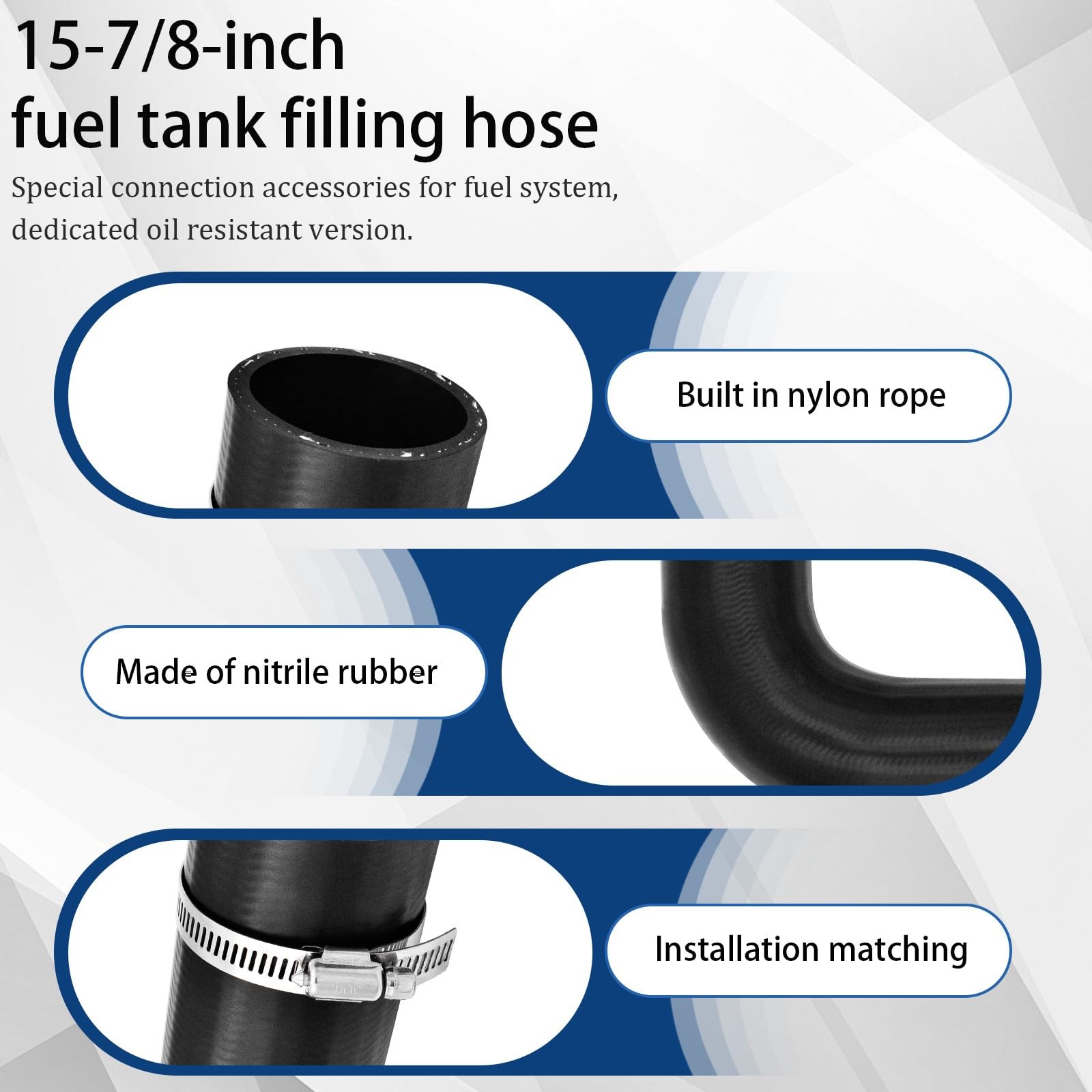 1 3/8 inch Fuel Filler Neck Hose With 4 Clamps, 15 7/8″ 1.375″ ID, Black