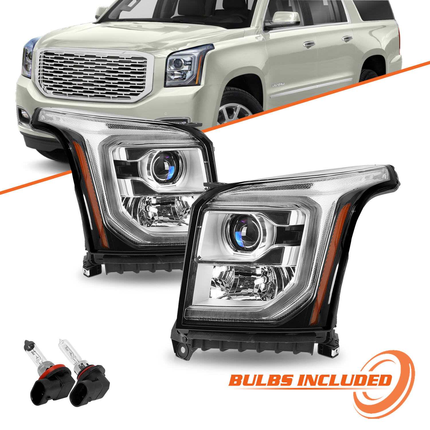 For 2015-2020 GMC Yukon Halogen w/ LED DRL Projector [OE Style] Headlights LH+RH