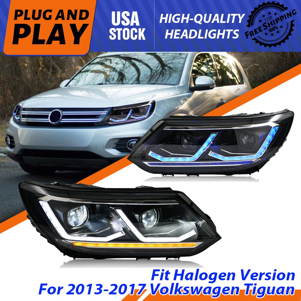 Pair Upgrade LED Headlight For 2013-2017 Volkswagen Tiguan Front Lamps Animation