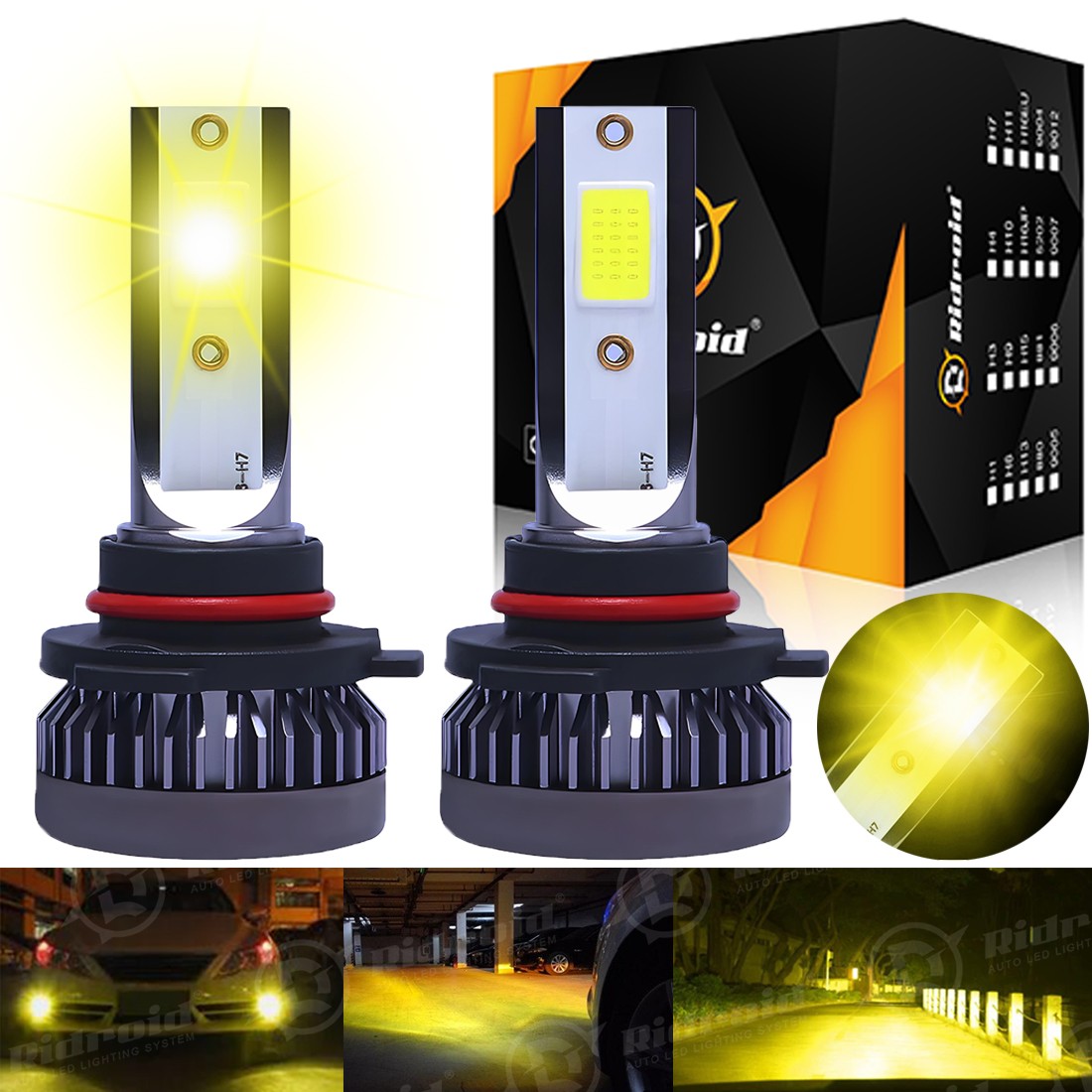 2x RIDROID 9005 HB3 LED Bulbs Headlight High Beam Kit Super Bright Yellow 3000K