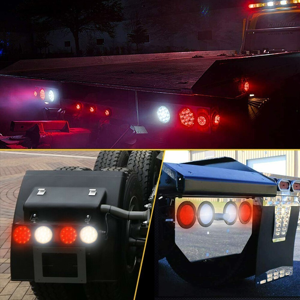 2Pcs 4 Inch Round 24 LED Reverse Backup Tail Lights Trailer Truck 24V Lamp White
