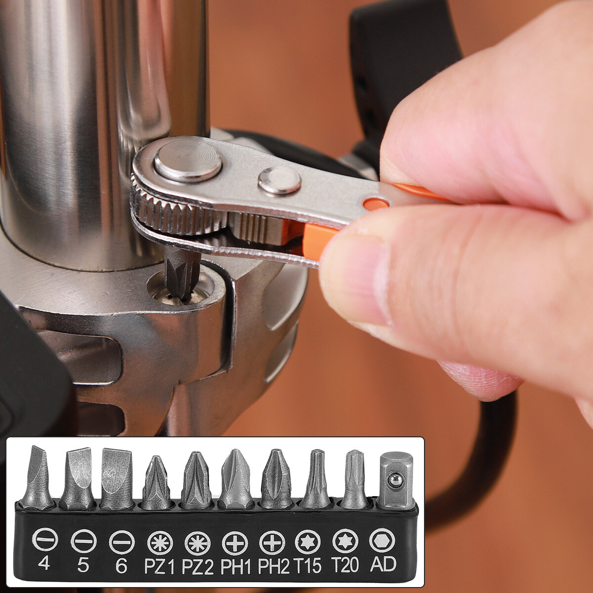 Ratcheting Right Angle Screwdriver Hex Drive 90 Degree Offset + 10pcs Bits Set