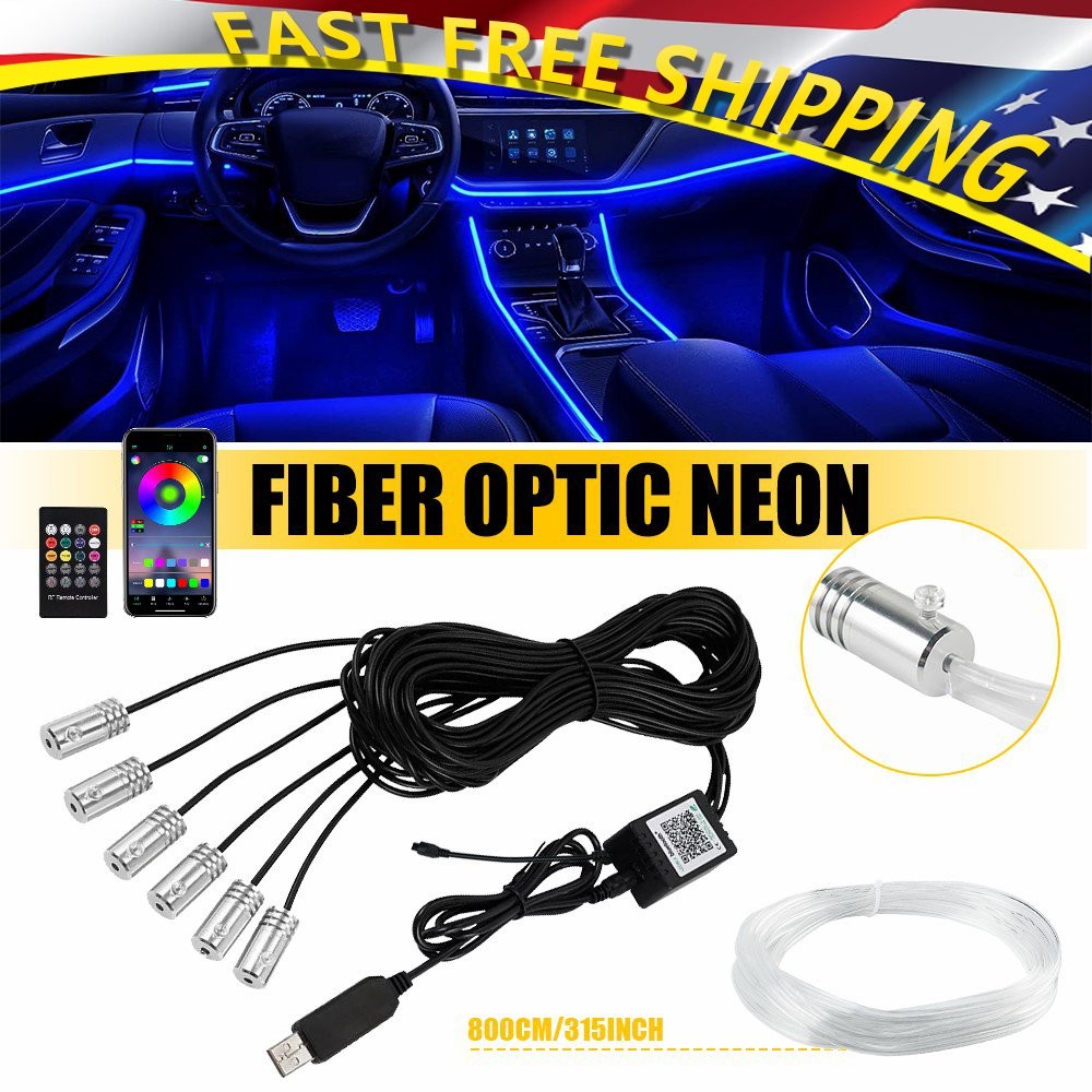 8M LED Light Neon Trim Glow Optic Strip Fiber Car Interior Ambient Lighting APP