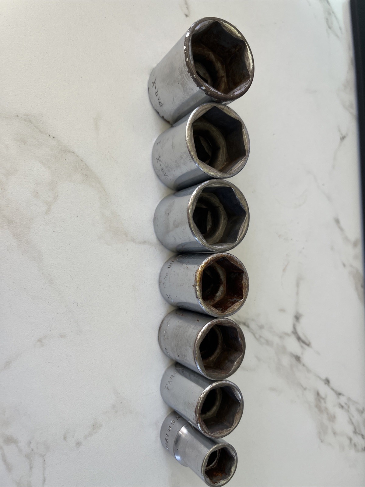 Vintage Par-X ( Snap On) USA 1/2″ Drive 6 Point Socket Set Of 7